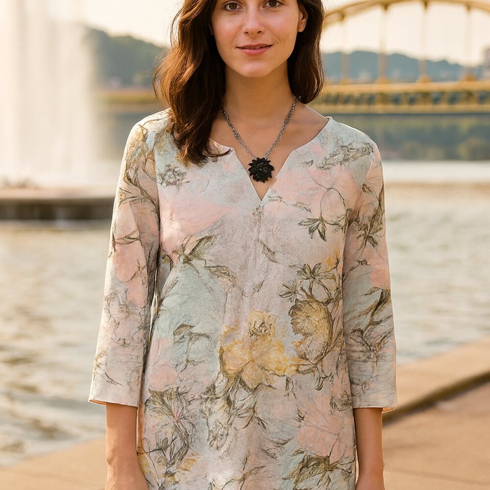 Chico's Blouse 3/4 Length Sleeves 100% Cotton Size 2